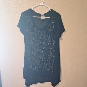 Vocal Black Rhinestone Short Sleeve Top